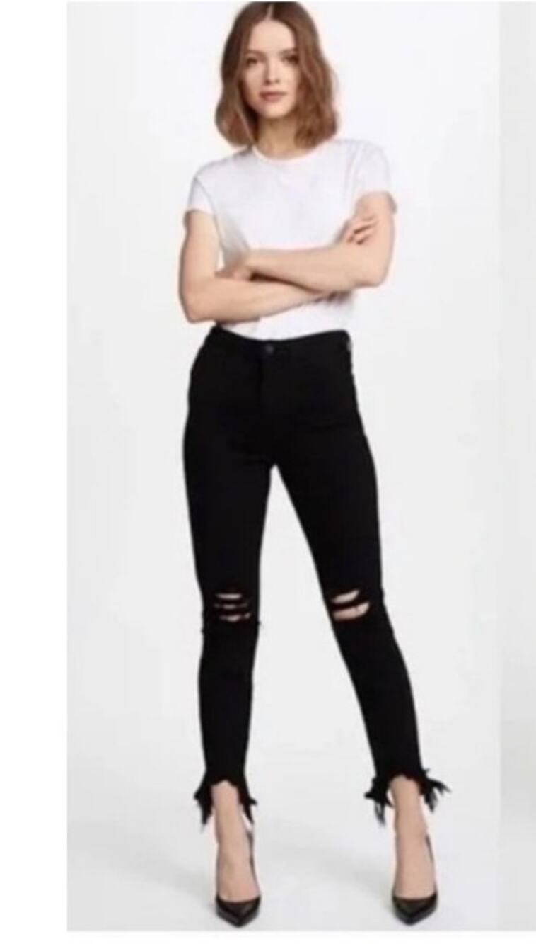 L’Agence High Line High Rise Skinny Night Destruction Jeans Black Size 30